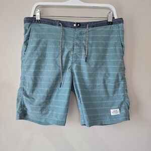 Katin Mens Hybrid Board Shorts Teal Striped Swim Trunks Size 32 Fits 32-34